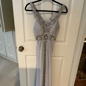 Sue Wong Embellished V-Neck Gown, size 0, gray